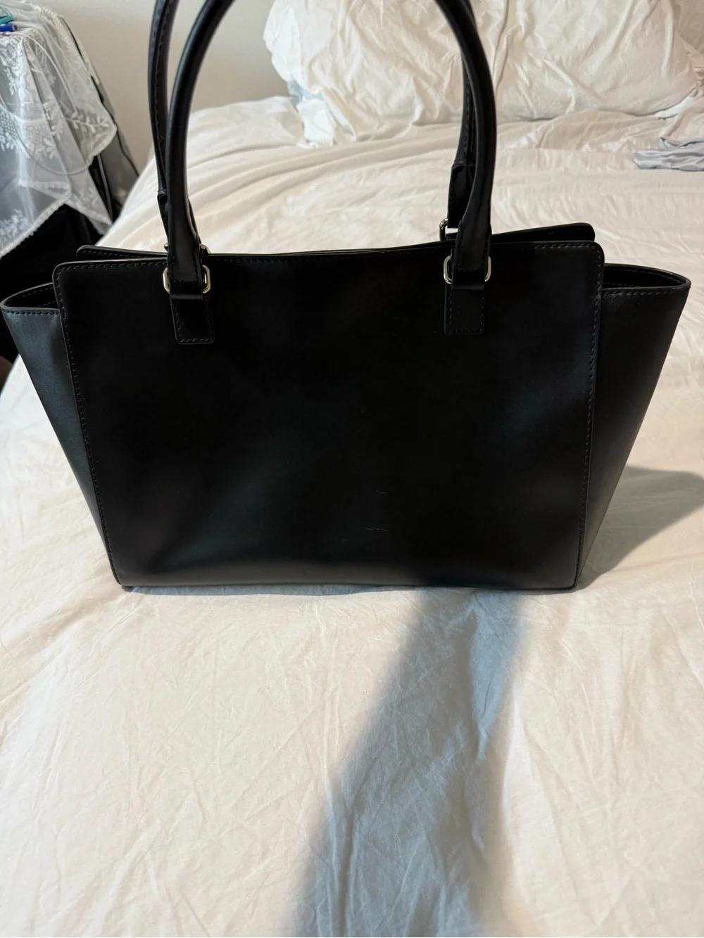 Kate Spade New York Black Leather Structured Satchel with Turnlock